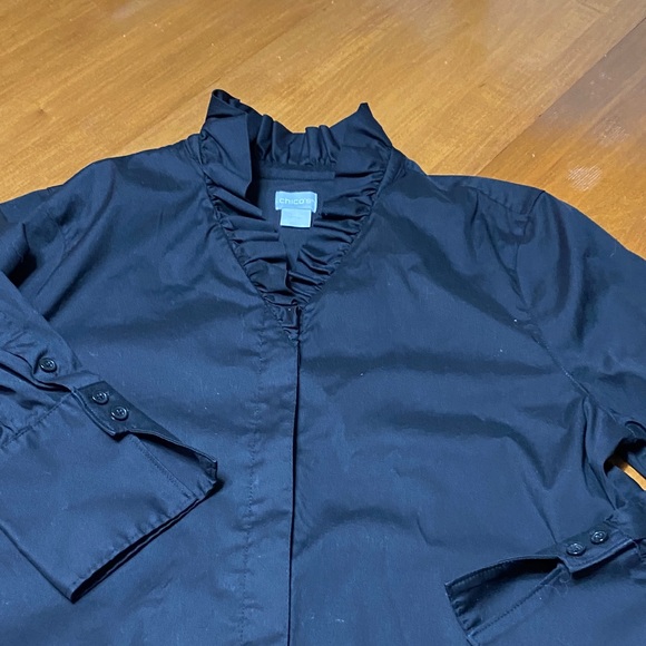 Chico's  Black Ruffle Blouse - Picture 2 of 8